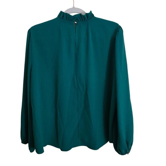 J.Crew High Ruffled Neck Balloon Sleeve Emerald Green Blouse Plussize Size XXL - Picture 3 of 10